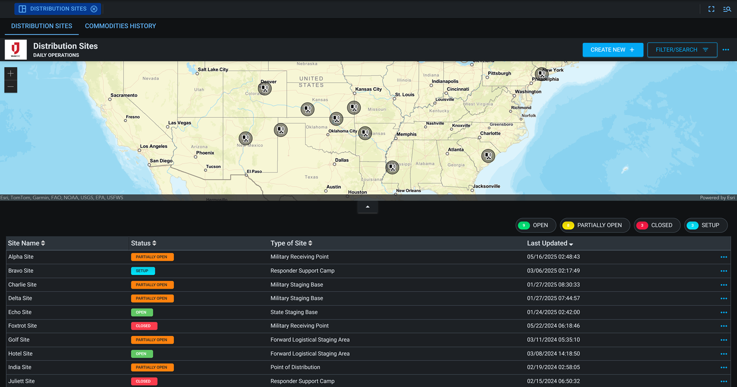 Distibution sites map dark mode
